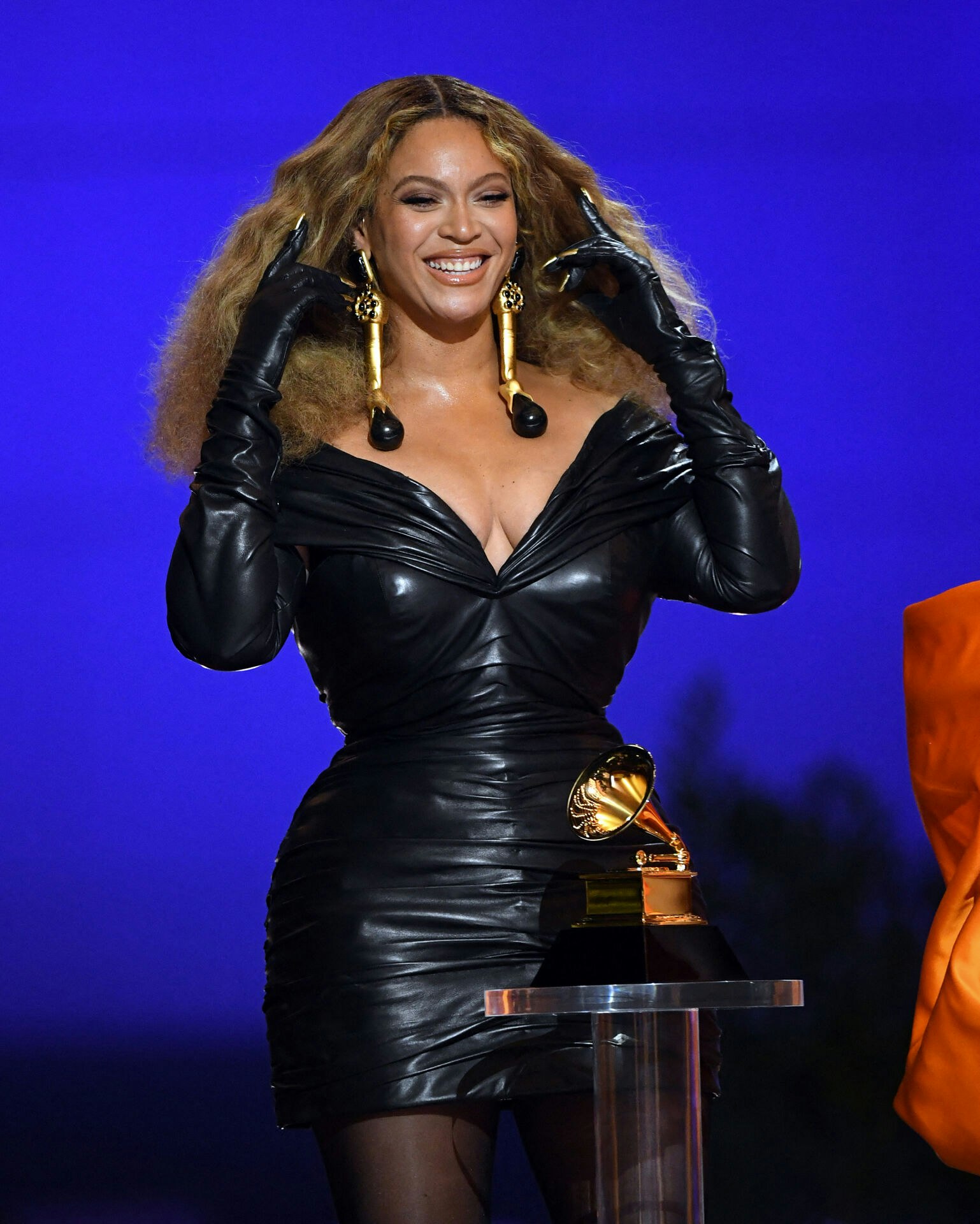 In this handout photo courtesy of The Recording Academy, Beyonce accepts the Best Rap Performance award for "Savage" onstage during the 63rd Annual GRAMMY Awards at Los Angeles Convention Center on March 14, 2021 in Los Angeles, California. Kevin Winter / The Recording Academy / AFP