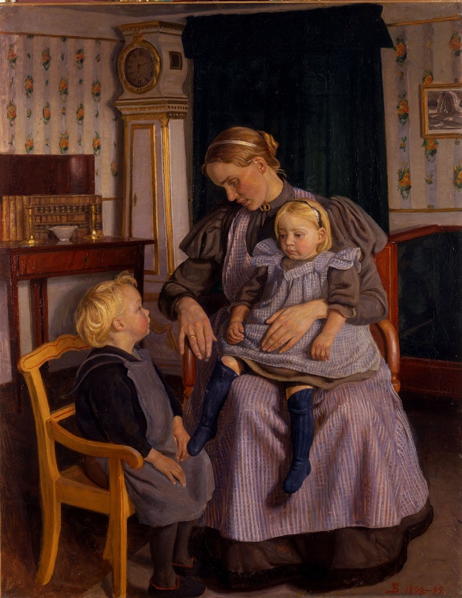 Fritz Syberg, En mor, der fortæller sine børn historier, 1898. 